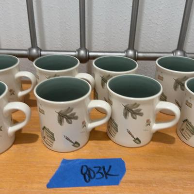 Set Of Eight Small Garden Themed Coffee Mugs