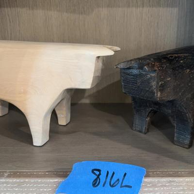 Crate & Barrel Pair Of Wooden Animal Sculptures By Fsc