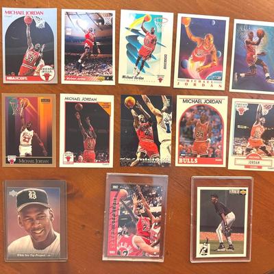 13 Michael Jordan Trading Cards. 11 Basketball & 2 Baseball.