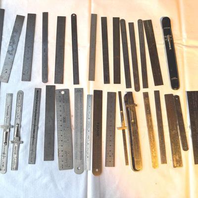 34  Vintage 6” Metal Advertising Pocket Rulers. Very Neat