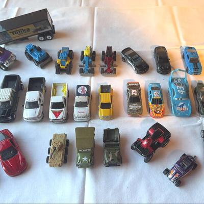Mystery Lot Of Die Cast Metal Cars 26 -Trucks, Racing, ATV, Racing, Army  See Description 