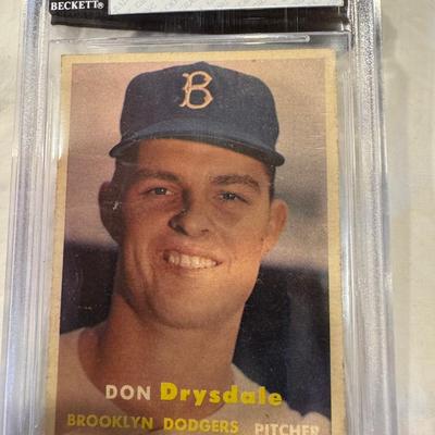 1957 Topps #18 Don Drysdale Baseball Card. Beckett Graded 3 Very Good