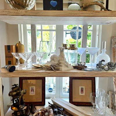 Bookends, barware, framed art, serveware