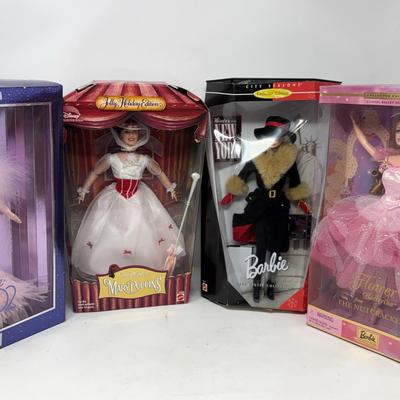 Barbie 2002, Winter in New York, and Flower Ballerina Barbie Dolls, and Walt Disney Mary Poppins 