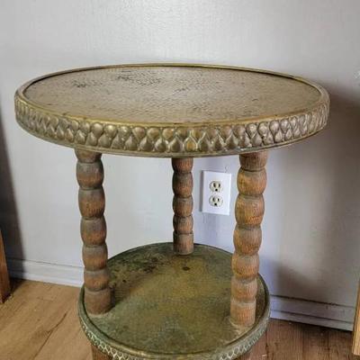 Brass Veneer Round Accent Table 