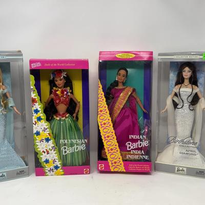 Birthstone March/Aquamarine, Polynesian, Indian, and Birthstone April/Diamond Barbie Dolls