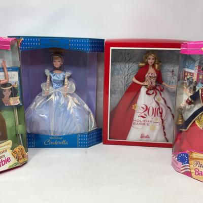 American Indian, 2010 Holiday Barbie, and Patriot Barbie Dolls, and Walt Disney Cinderella
