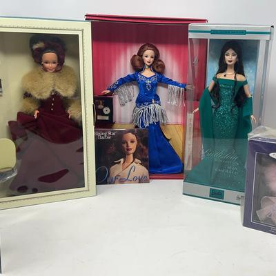 Victorian Elegance, Rising Star, Birthstone May/Emerald, and 2002 Keepsake Ornament Barbie Dolls
