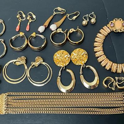 Gold Tone Earrings and Bracelets 