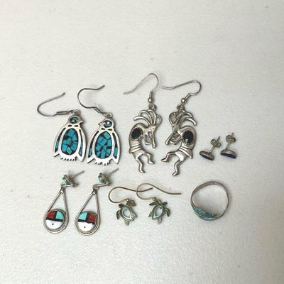 Drop Earrings and Blue Crescent Studs 