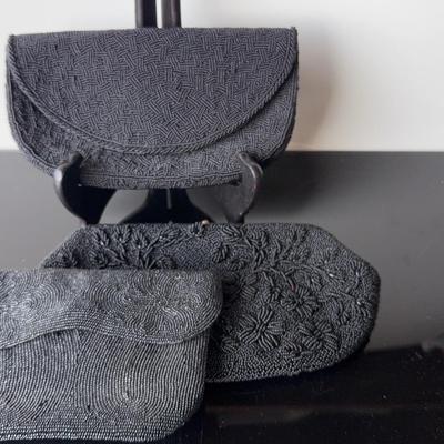 Black Beaded Evening Clutches Ming Arts, Mr. Johns, Made in Belgium 