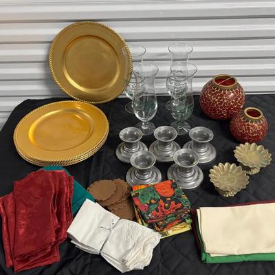 Assortment Of Chargers, Cups And Napkins