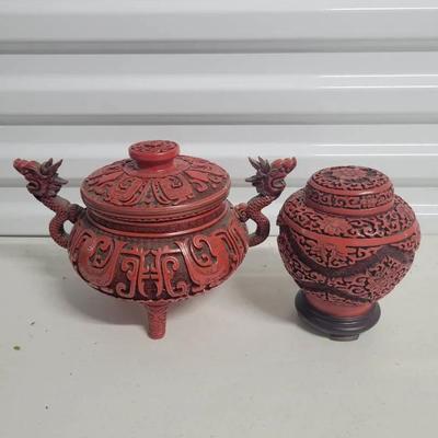 Red Carved Wooden China Pieces