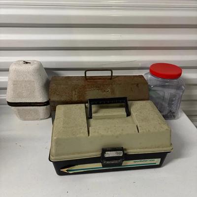 Set Of Bait Boxes And Fishing Supplies 