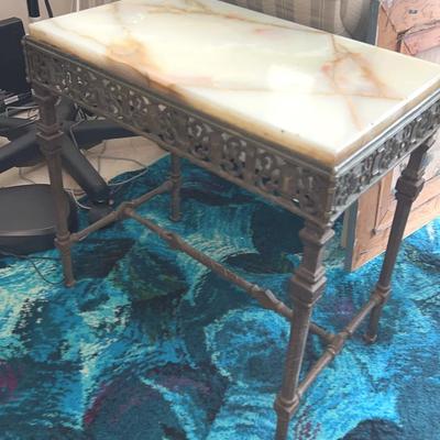 Vintage Onyx And Metal Accent Table