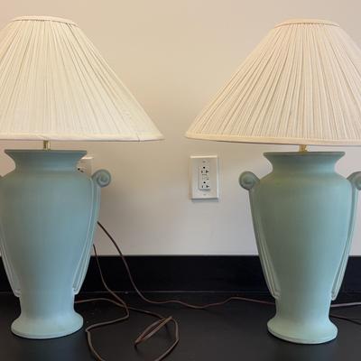 Pair of Aqua-Tone Mid-Century Signed Table Lamps