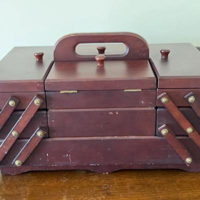 Cantilever Wood Sewing Box