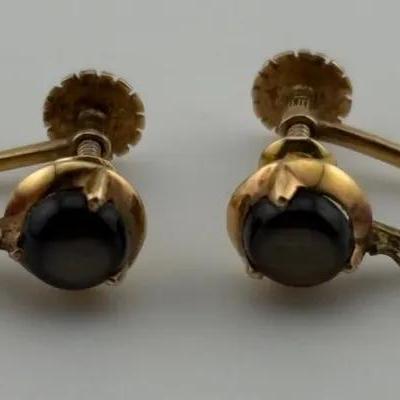 14k Yellow Gold Cats Eye Earrings