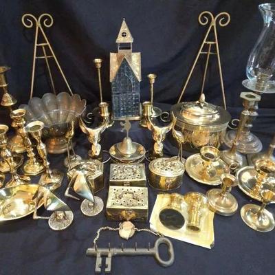 Extensive Brass Décor Collection – Candle Holders, Trinket Boxes, Church & More