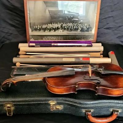Vintage Violin, Conductors’ Batons & Philadelphia Symphony Photograph