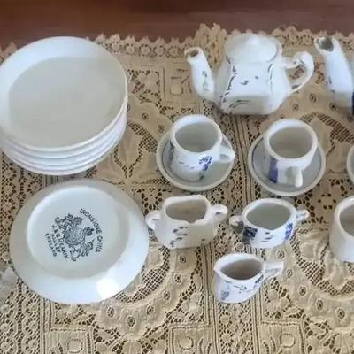 Vintage J&G Meakin Ironstone Miniature Tea Set with Glass Bottles