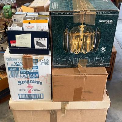 Boxes of Light Bulbs & Chandelier Fixture