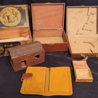 Antique & Vintage Wooden Boxes with Leather Vanity Case
