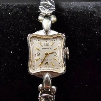 14K White Gold Gruen Watch