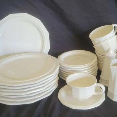 White Dinnerware Service for Six with Extras