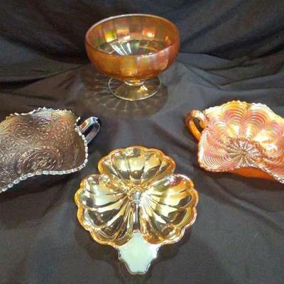 Fenton Marigold & Persian Medallion Carnival Glass Featuring Clover Dish