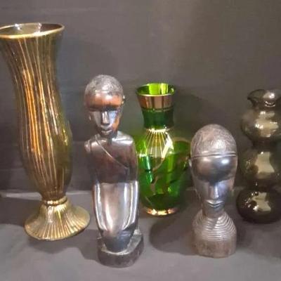 African Wood Busts & Decorative Vases