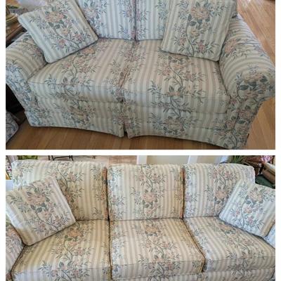 Huntington House Sofa & Loveseat with Floral Stripe Upholstery