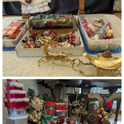 Christmas Décor Featuring Brass Reindeer & Sleigh