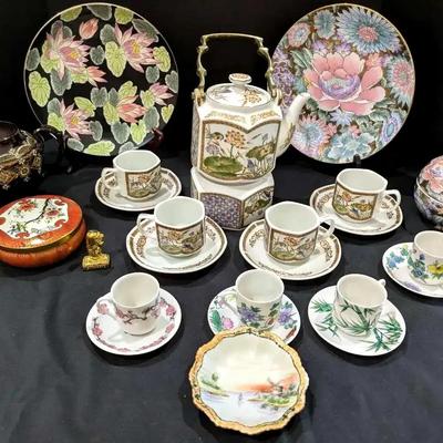 Asian Porcelain & China Tea Set with Occupied Japan Teapot