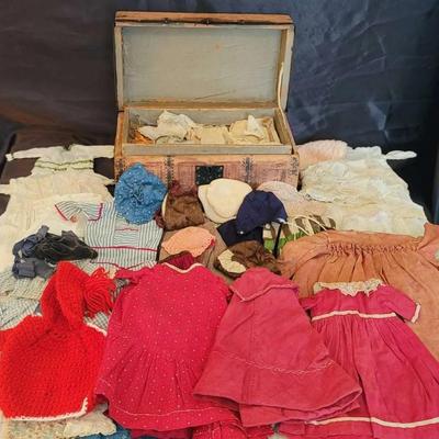 Antique Doll Trunk with 1800s Handmade Doll Clothing