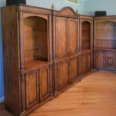 Four-Piece Wooden Entertainment Center with Bookcase Shelves