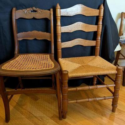 Pair of Vintage Wooden Chairs with Cane & Rush Seats