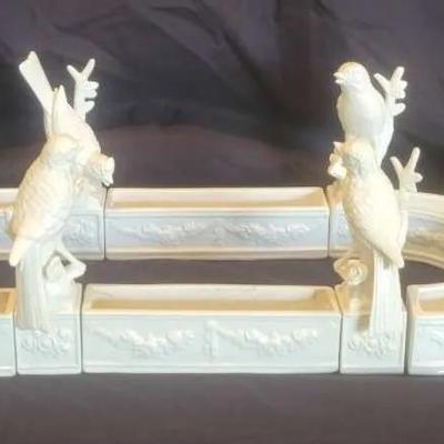 Charming Ceramic Bird Statues with Decorative Planter Accents
