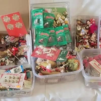 Large Collection of Christmas Ornaments in Storage Bins