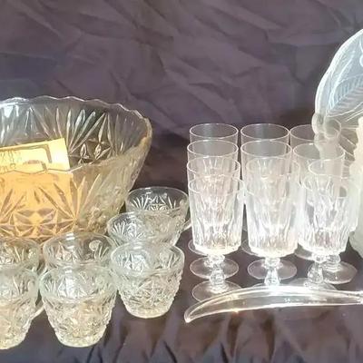 Punch Bowl Set with Cups, Saucers & Glassware
