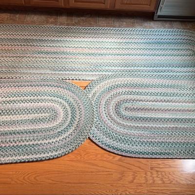Trio Of Green And Pink Braided Rugs