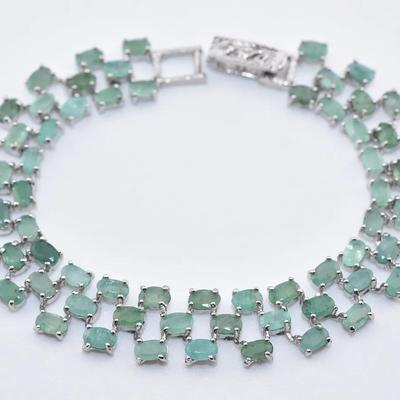 Sterling Silver Emerald Lattice Link Bracelet