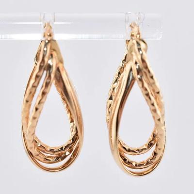 14k Yellow Gold Abstract Intertwined Hoop Earrings
