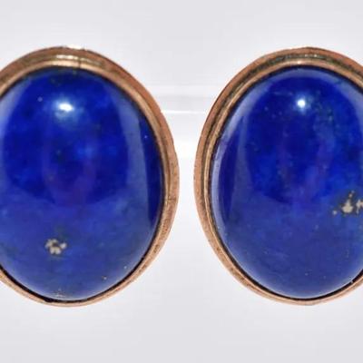 14k Yellow Gold Lapis Lazuli Cabochon Earrings