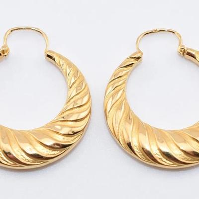 18k Yellow Gold Twist Closed Hoop Earrings