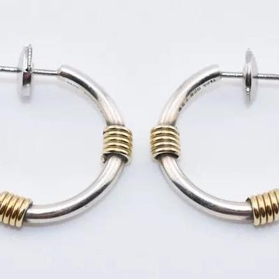 Tiffany & Co - Sterling Silver & 18k Yellow Gold Coil Open Hoop Earrings