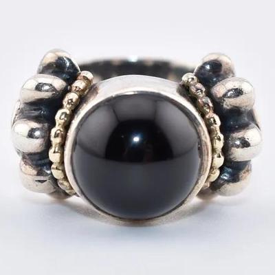 Lagos Caviar - Sterling Silver & 18k Yellow Gold Onyx Cabochon Ring