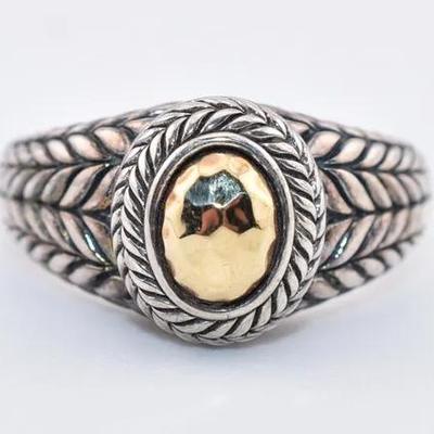Jai John Hardy - Sterling Silver & 14k Yellow Good Hammered Basket Weave Ring