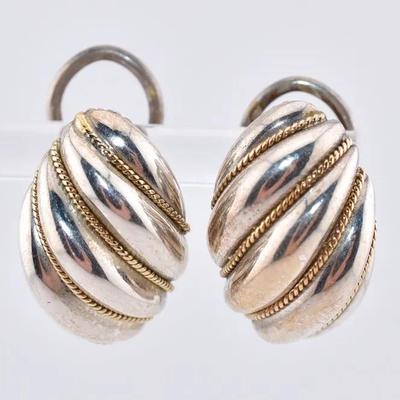 Tiffany & Co - Sterling Silver & 18k Yellow Gold Ribbed Earrings