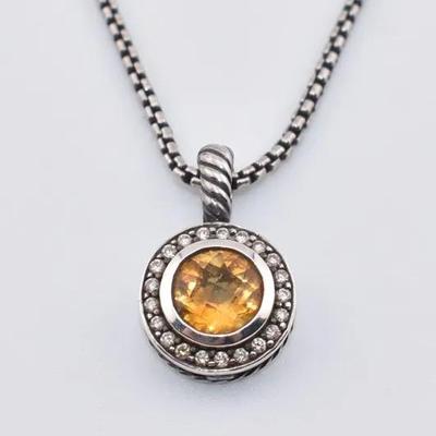 David Yurman - Sterling Silver 2 Carat Round Citrine Pendant & Necklace